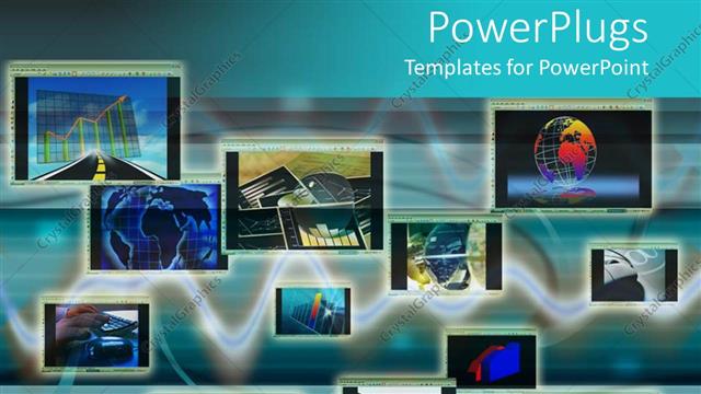  Presentation with international business - Collage of computer monitors depicting various international business related themes