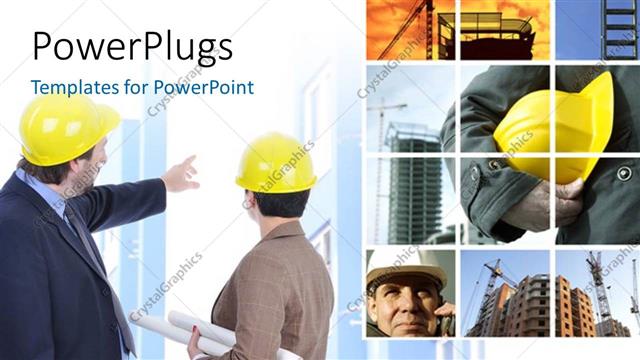  Presentation with construct - Collage of construction engineers with skyscrapers in background?