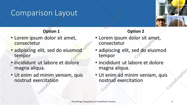Comparison presentation slide layout