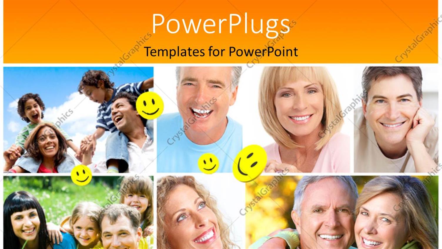 Featuring Collage of Different Families Having Fun with Yellow Smiley Faces