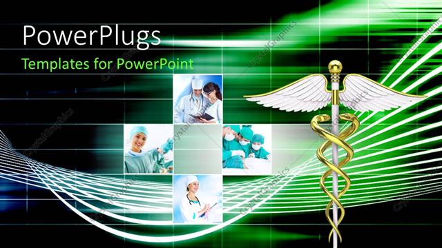  Presentation with symbol - Collage with doctors discussing issues or operating patient with medical symbol in foreground