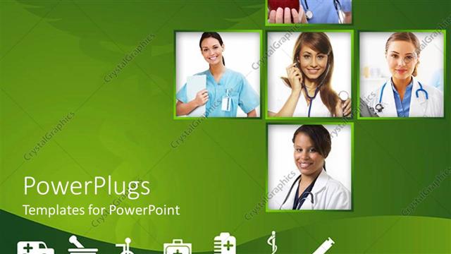  Presentation with collage medical - Collage of female doctors with stethoscopes in green background