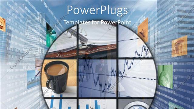  Presentation with financial - Collage of financial chart earth globe and cup of coffee?