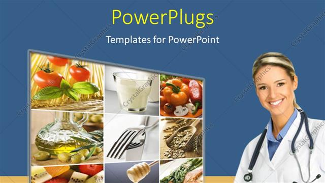  Presentation with collage medical - Collage of healthy food and vegetables with medical doctor smiling