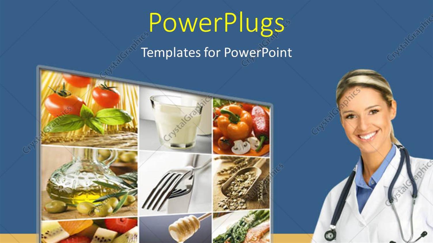 Featuring Collage of Healthy Food and Vegetables with Medical Doctor Smiling