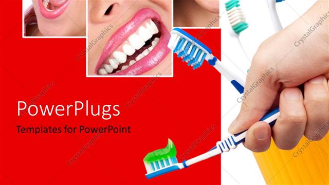  Presentation with dental - Collage of human dentition with hand holding toothbrush with toothpaste