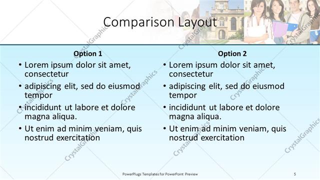 Comparison presentation slide layout