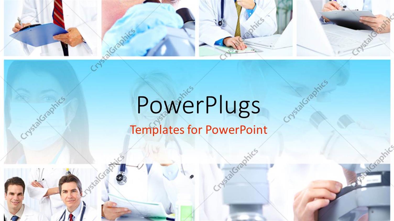 Featuring Collage of Medical Doctors Taking Note with Stethoscope and Microscope