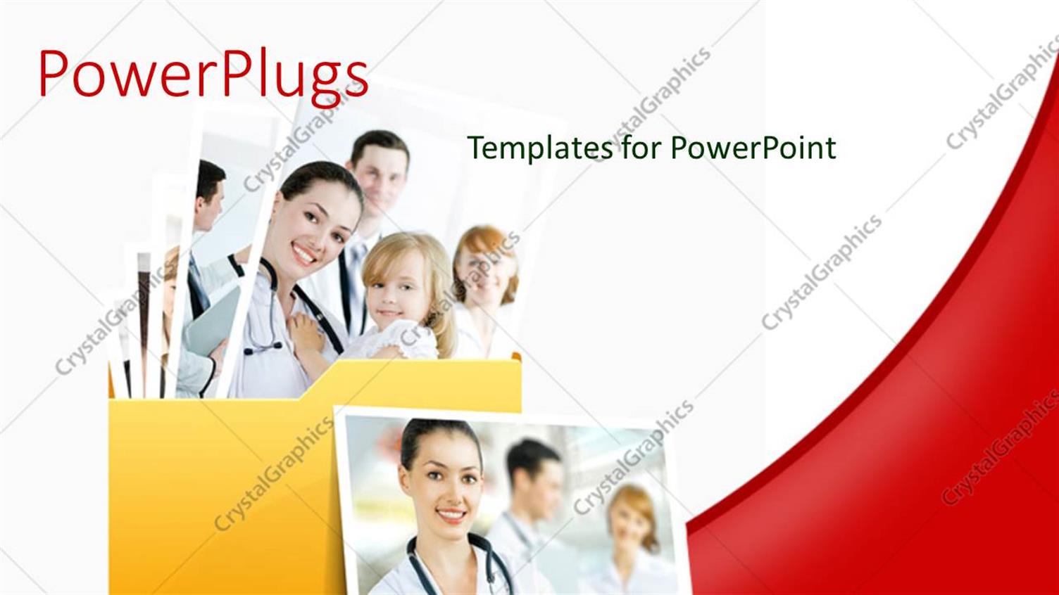 Featuring Collage of Medical Doctors in Yellow Folder Over White and Red Background 