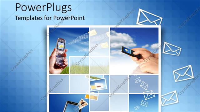  Presentation with collage - Collage of mobile phones raised high receiving messages