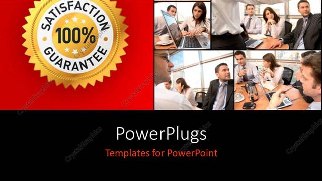  Presentation with office workers - Collage of office workers with 100% satisfaction guarantee label