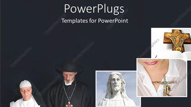  Presentation with religion religion - Collage of religious depictions on black background with crucifix?