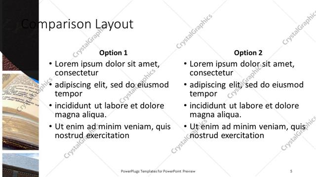 Comparison presentation slide layout