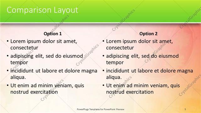 Comparison presentation slide layout