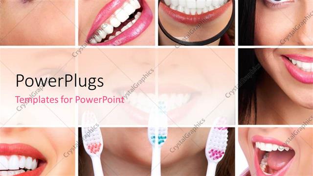  Presentation with good - Collage of smiling lady with good dentition and toothbrush for dental care