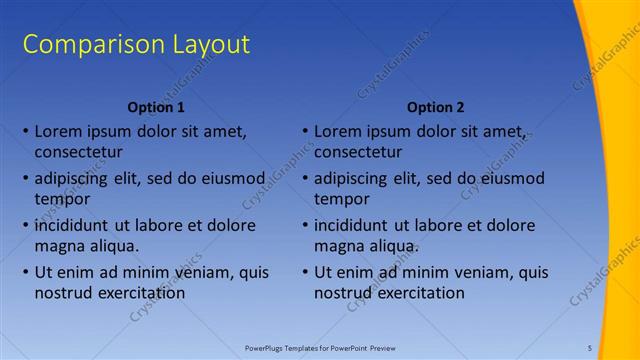 Comparison presentation slide layout