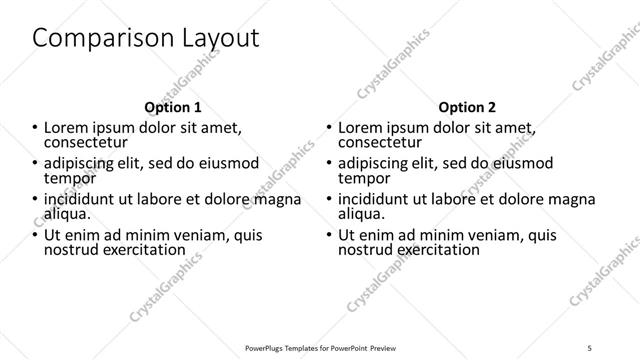 Comparison presentation slide layout