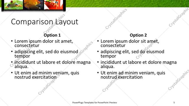 Comparison presentation slide layout