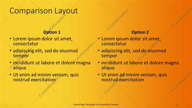 Comparison presentation slide layout