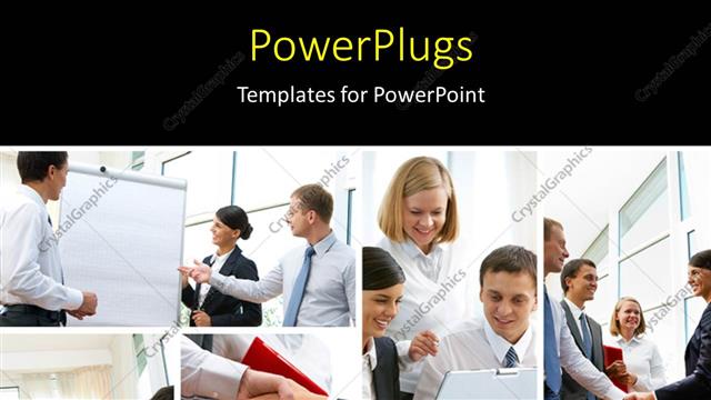  Presentation with people collage - Collage of various business scenarios showing people in discussions