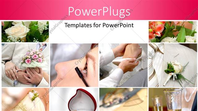  Presentation with flower wedding - Collage of wedding depictions with flower bouquet and wedding ring