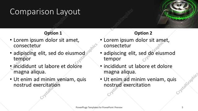 Comparison presentation slide layout