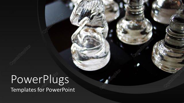  Presentation with chess pieces - A collection of chess pieces made of glass