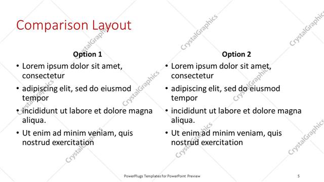 Comparison presentation slide layout