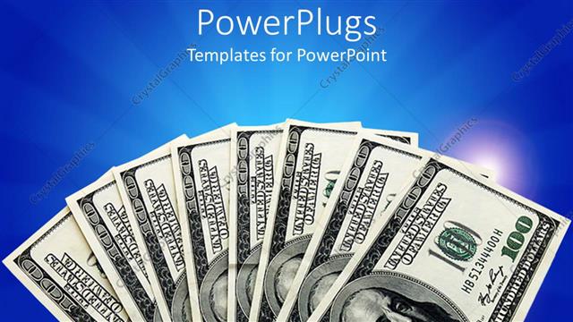  Presentation with cash - A collection of dollar notes with blue background