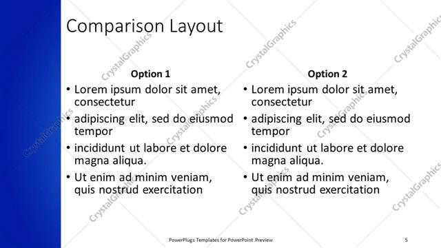 Comparison presentation slide layout