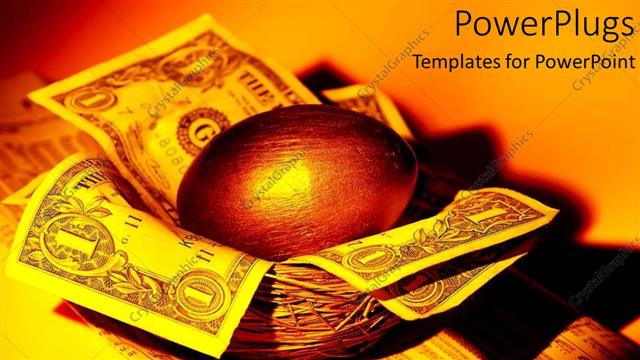  Presentation with gold egg - A collection of dollar notes in the nest with a golden egg on top