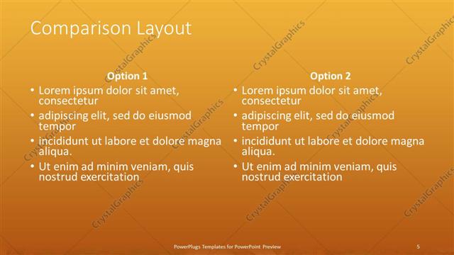 Comparison presentation slide layout