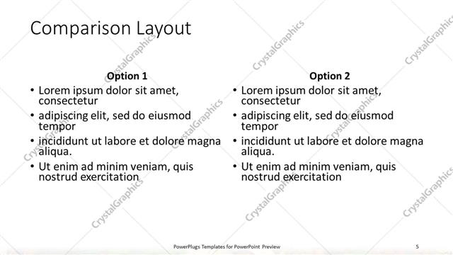 Comparison presentation slide layout