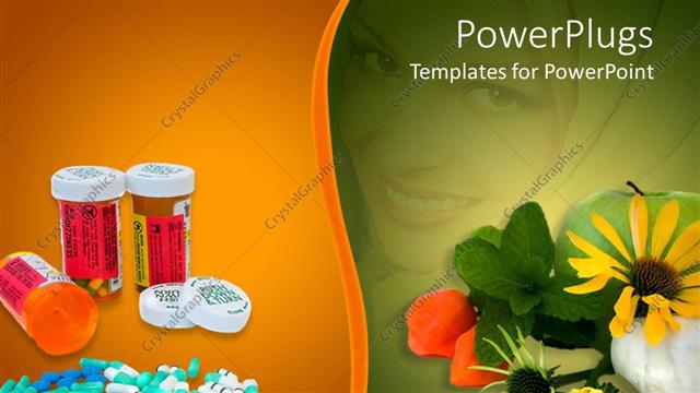  Presentation with medicines - A collection of medicines and flowers with multicolored background