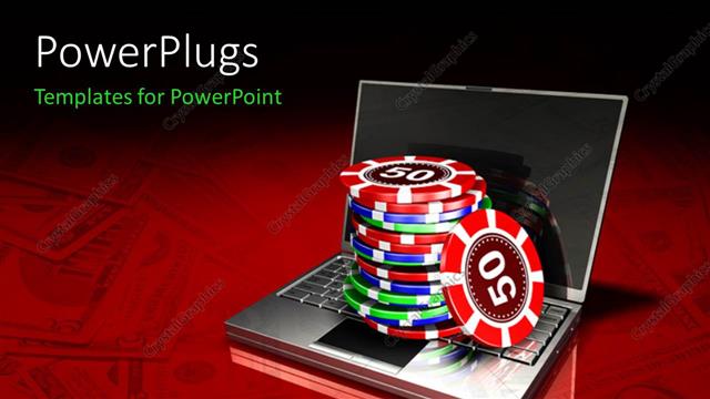  Presentation with laptop - A collection of poker chips with a laptop in the background