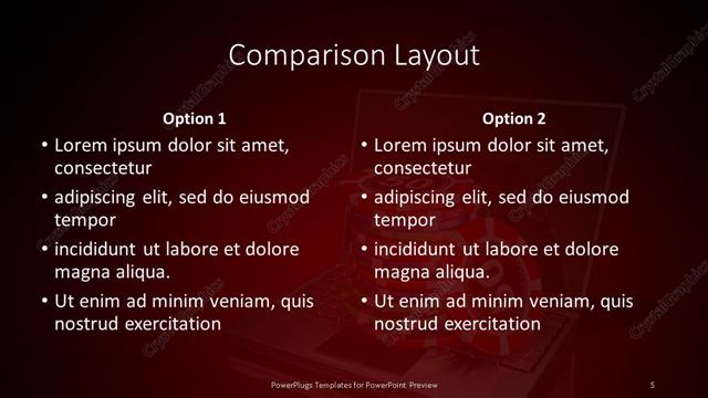 Comparison presentation slide layout