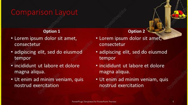 Comparison presentation slide layout