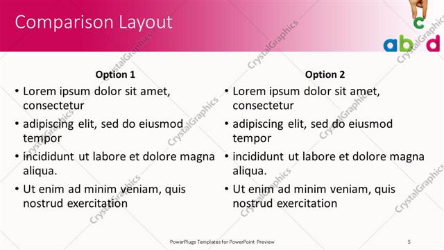 Comparison presentation slide layout