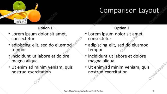 Comparison presentation slide layout