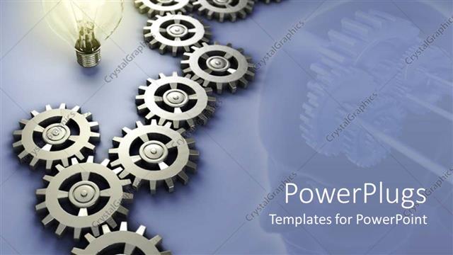  Presentation with parts - A collection of the working parts of a machine along with a bulb