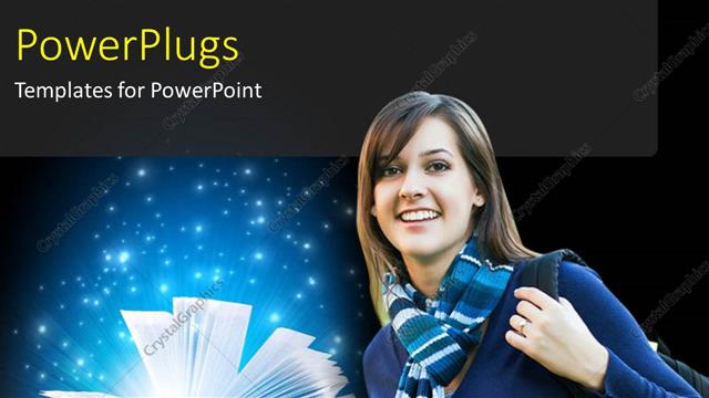  Presentation with scholl - College girl prepared for scholl with glow from open book