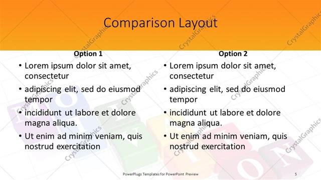 Comparison presentation slide layout