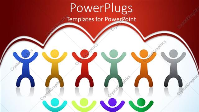  Presentation with people reflection - Colored 2D people with reflection on white surface