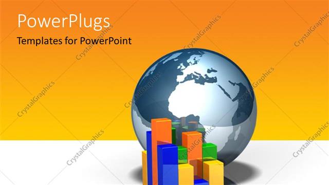  Presentation with world globe earth - Colored 3D chart with earth globe on yellow and white surface