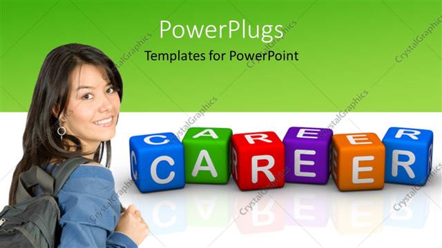  Presentation with career - Colored 3D cubes forming word CAREER with young lady carrying backpack?