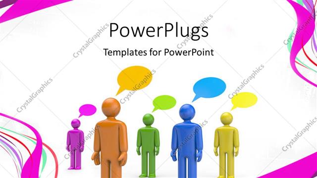  Presentation with colored - Colored 3D men with speech bubbles standing on white background