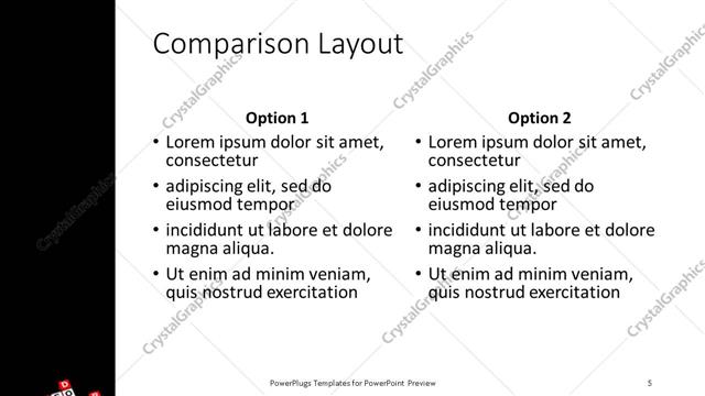 Comparison presentation slide layout