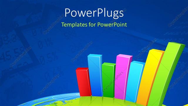  Presentation with bar - Colored bar charts emerging on earth surface with stock analysis in background