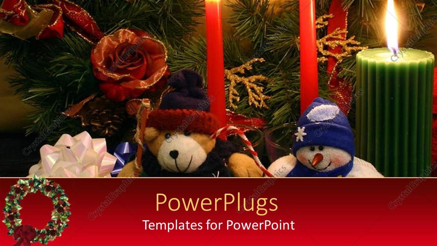 Featuring Colored Candles with Christmas Depiction and Teddy Bears