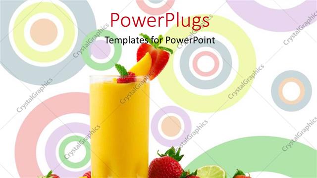  Presentation with mango - Colored circles in background with transparent glass cup filled with smoothie